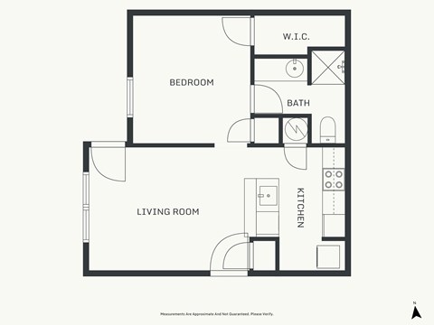 Floor plan for 1 bed, 1 bath, 480 sqft